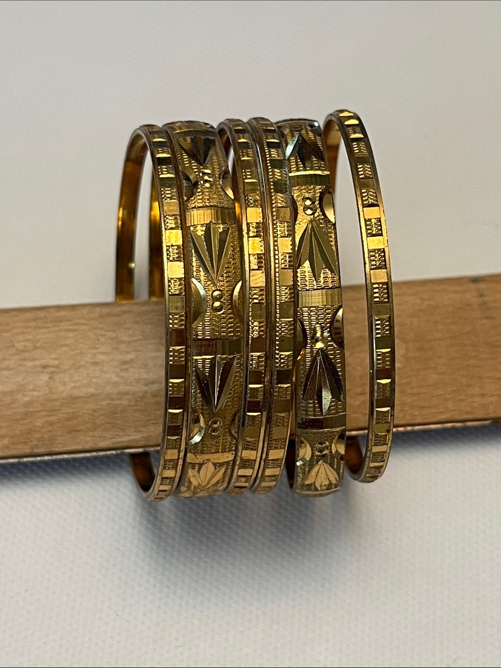Gold-Tone Etched Bangle Bracelet Set - Elegant Women’s Jewelry